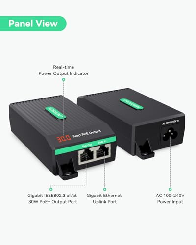 LINOVISION Gigabit 30W PoE+ Injector with LED Screen to Indicate Power Output, AC100-240V Input, IEEE802.3af/at 30W Power and Data Output for IP Camera, Wireless AP, VoIP Phone, 3-Year Warranty - Image 2