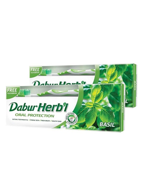 Herbal Basil Toothpaste With Free Toothbrush Pack Of 2 150grams