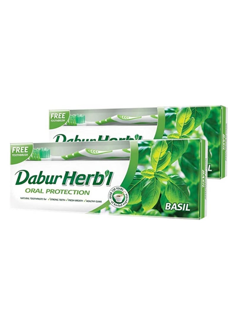 Herbal Basil Toothpaste With Free Toothbrush Pack Of 2 150grams