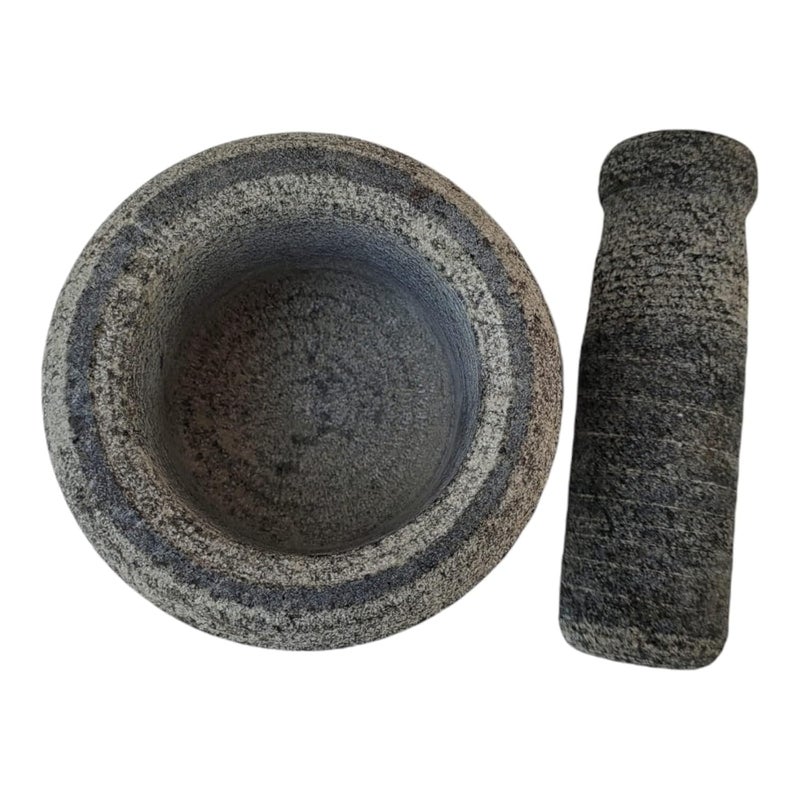 AZKAR Stone Mortar Pestle Set for Spices Okhli Masher Khalbatta Kharal Mixer Natural Traditional Grinder and Musal Well Design for Kitchen Home Herb 5 in - Image 3