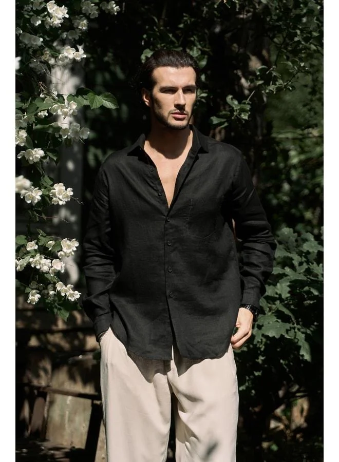 Bohemai Ombretta Black Linen Oversize Men's Shirt.