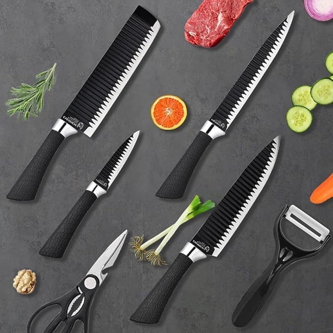 Kitchen Bloom Non-Stick Knife Set, 6 Pcs, High Carbon Stainless Steel, Ergonomic Soft Grip Handles, Super Sharp, for Kitchen, Professionals, Chef - Image 2