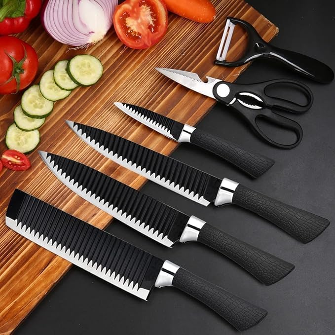 Kitchen Bloom Non-Stick Knife Set, 6 Pcs, High Carbon Stainless Steel, Ergonomic Soft Grip Handles, Super Sharp, for Kitchen, Professionals, Chef - Image 5
