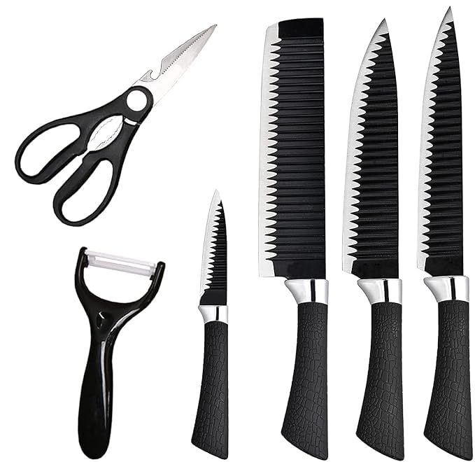 Kitchen Bloom Non-Stick Knife Set, 6 Pcs, High Carbon Stainless Steel, Ergonomic Soft Grip Handles, Super Sharp, for Kitchen, Professionals, Chef - Image 1