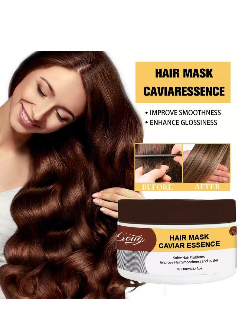 دوغ Hair Mask Caviar Essence,Collagen Hair Mask, Hydrating Hair Mask, Argan Oil Collagen Hair Mask, Keratin Hair Mask Deep Conditioner, for Dry Hair, Damaged Hair, Curly or Straight Thin Fine Hair (100ml) - Image 4