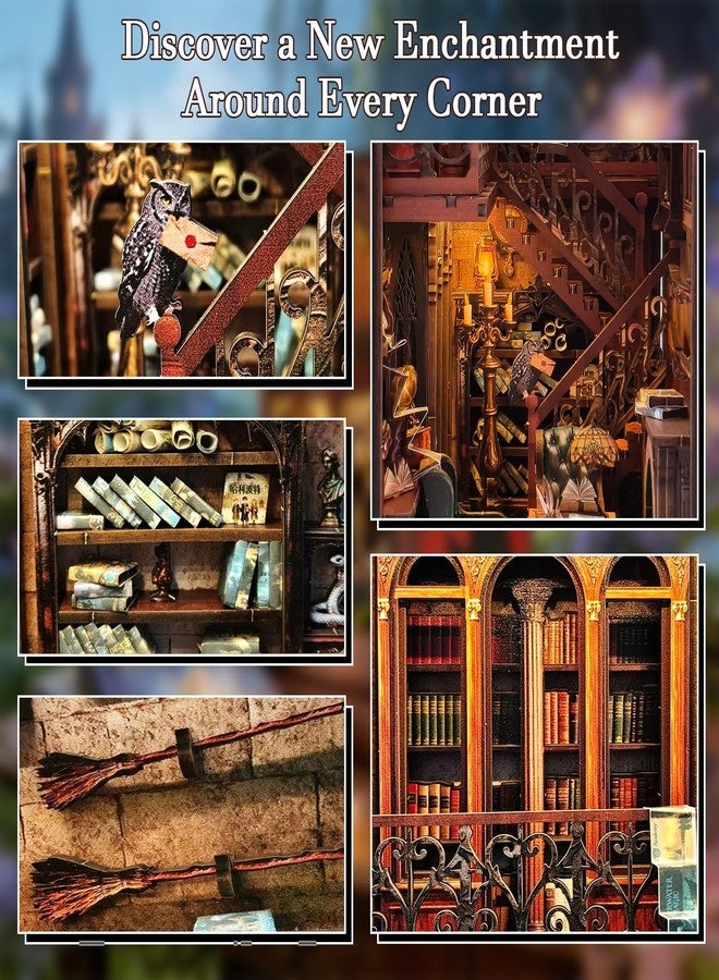 OZJAY Book Nook Kit, 3D Wooden Puzzle for Adults, DIY Miniature House Kit for Bookshelf, Craft Kits for Family Friends Birthday Christmas, Magic Castle Bookstore - Image 5
