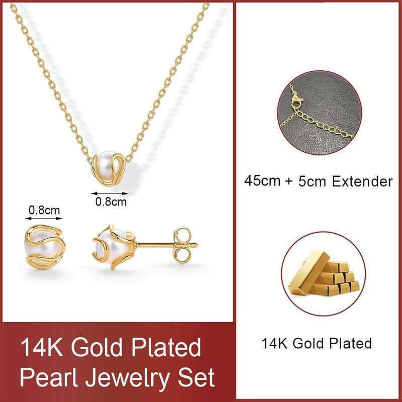 Goodern 14K Gold Plated Pearl Jewelry Set for Women - Round Shell Pendant Necklace and Earring Set - Image 4