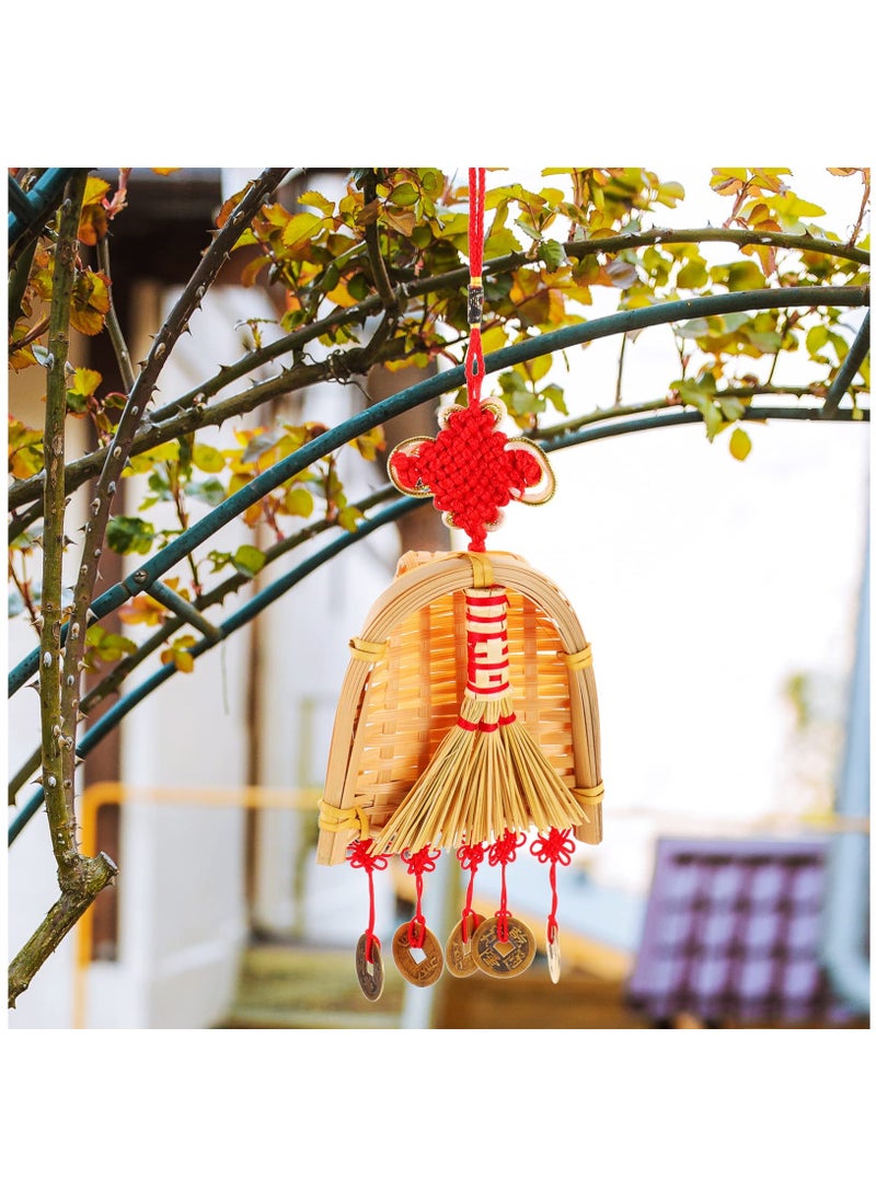Excefore Chinese Lucky Decoration, Good Luck Charms Decor Chinese Knot Lucky Coins I-Ching Fortune Coin Chinese Broom And Healthy, Chinese New Year Car Decoration  - Image 2