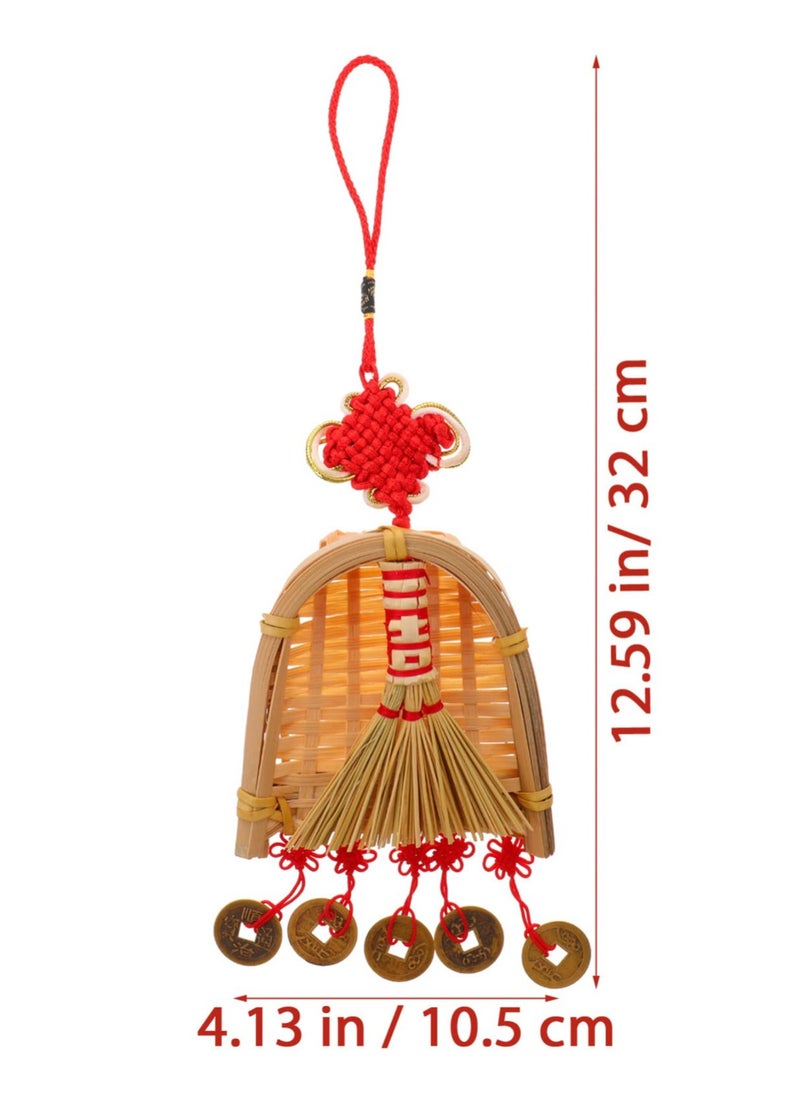 Excefore Chinese Lucky Decoration, Good Luck Charms Decor Chinese Knot Lucky Coins I-Ching Fortune Coin Chinese Broom And Healthy, Chinese New Year Car Decoration  - Image 5