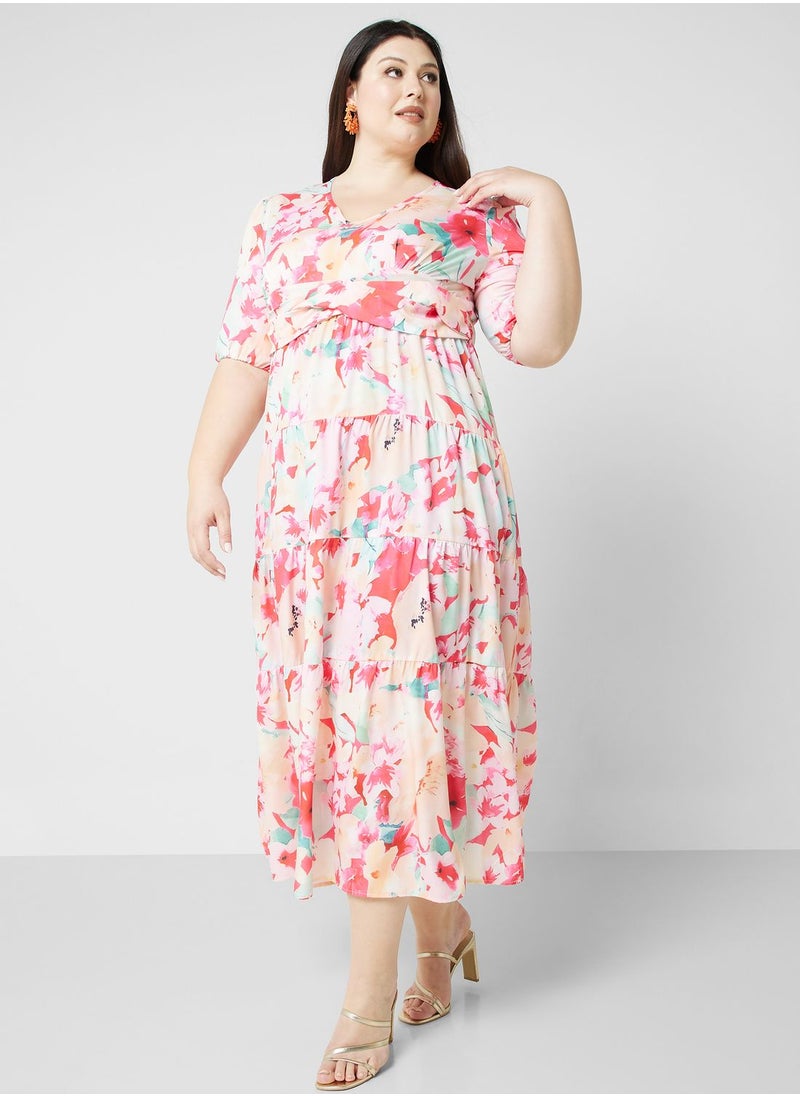 Ginger Plus - Printed Smock Detail Fit & Flare Dress - Image 1