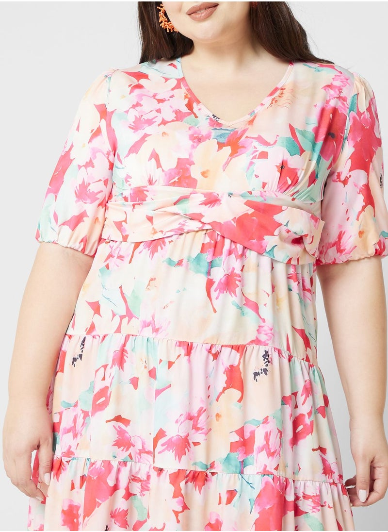 Ginger Plus - Printed Smock Detail Fit & Flare Dress - Image 1