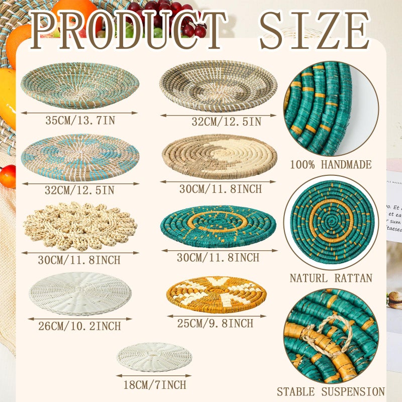 Tatuo 11 Pcs Boho Wall Basket Decor Decorative Bulrush Woven Basket Wall Decor Art Round Farmhouse Hanging Baskets for Kitchen Rustic Home Summer Decorations, Multi Sizes(Bright) - Image 3