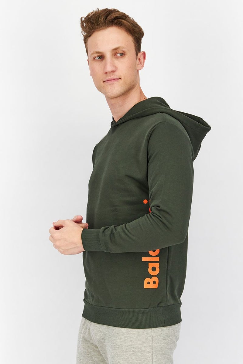 Baldinini Men Hooded Brand Logo Long Sleeves Sweatshirt, Green and Orange - Image 3
