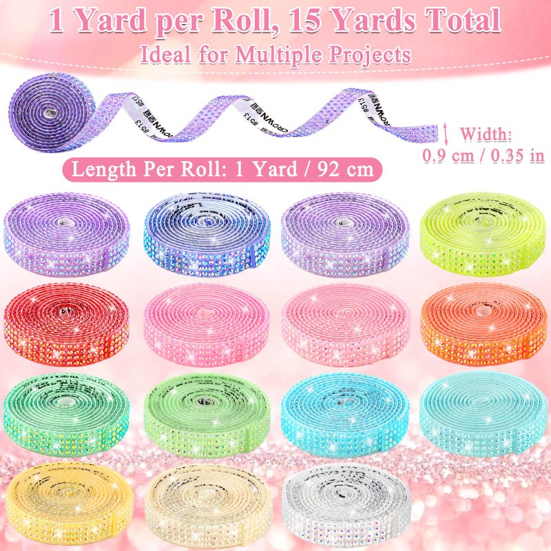 Tetutor 15 Yards Self Adhesive Rhinestone Strips, Rhinestone Ribbons Self Adhesive, Diamond Crystal Bedazzling Strips Glitter Bling Rhinestones Tape Stickers for Crafts, Fabric, Car, Shoes, DÃ©cor - Image 4