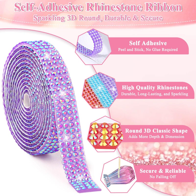 Tetutor 15 Yards Self Adhesive Rhinestone Strips, Rhinestone Ribbons Self Adhesive, Diamond Crystal Bedazzling Strips Glitter Bling Rhinestones Tape Stickers for Crafts, Fabric, Car, Shoes, DÃ©cor - Image 2