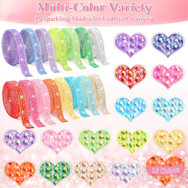 Tetutor 15 Yards Self Adhesive Rhinestone Strips, Rhinestone Ribbons Self Adhesive, Diamond Crystal Bedazzling Strips Glitter Bling Rhinestones Tape Stickers for Crafts, Fabric, Car, Shoes, DÃ©cor - Image 3