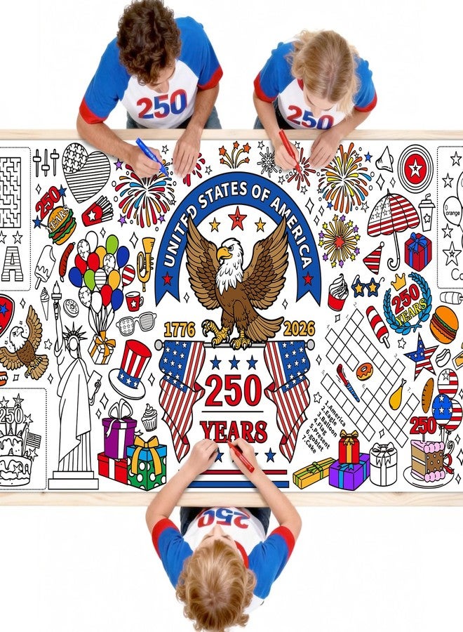 Diltik USA 250th Anniversary Giant Coloring Poster/Tablecloth – 30 x 72 Inch Jumbo 1776–2026 Patriotic Coloring Banner for Independence Party Games, Classroom Activities & Home Decor - Image 1