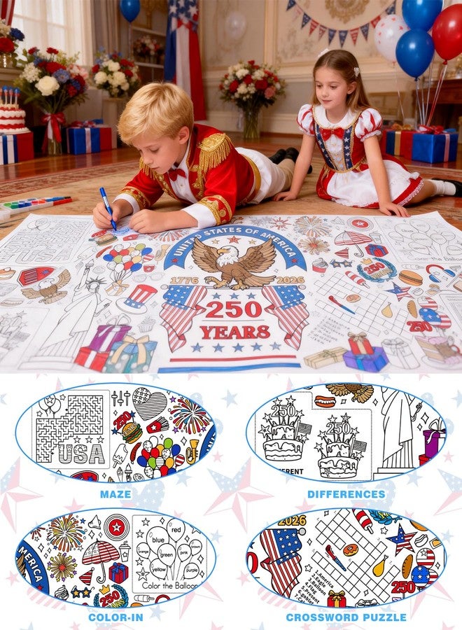 Diltik USA 250th Anniversary Giant Coloring Poster/Tablecloth – 30 x 72 Inch Jumbo 1776–2026 Patriotic Coloring Banner for Independence Party Games, Classroom Activities & Home Decor - Image 3