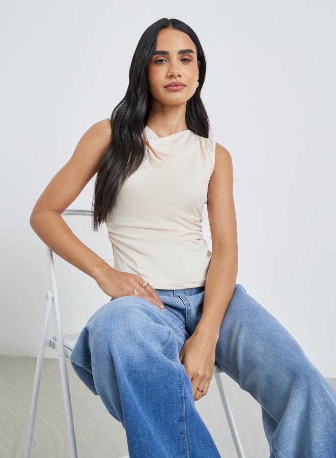 Styli Women Cream Gathered Waist Sleeveless Top - Image 1