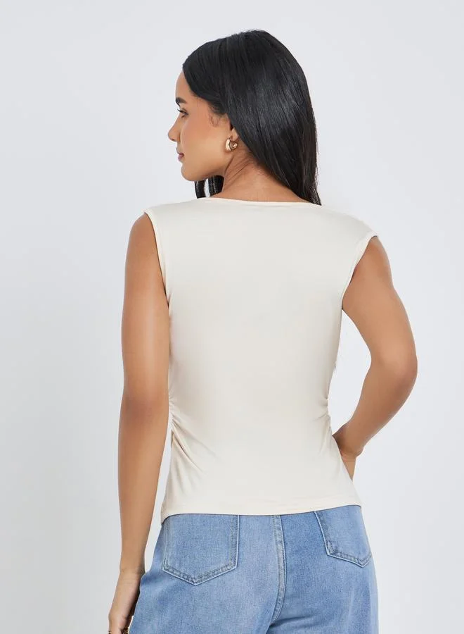 ستايلي Styli Women Cream Gathered Waist Sleeveless Top
