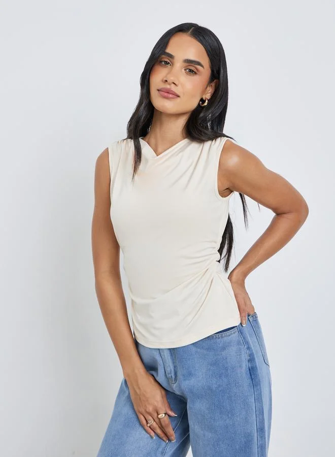 ستايلي Styli Women Cream Gathered Waist Sleeveless Top