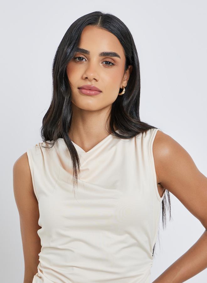 Styli Women Cream Gathered Waist Sleeveless Top - Image 4