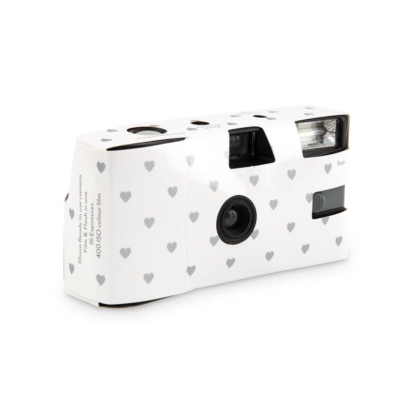 Weddingstar Disposable Camera with Flash - Single Use 35mm Film Camera for Wedding or Party Favors - Silver Hearts - Image 1