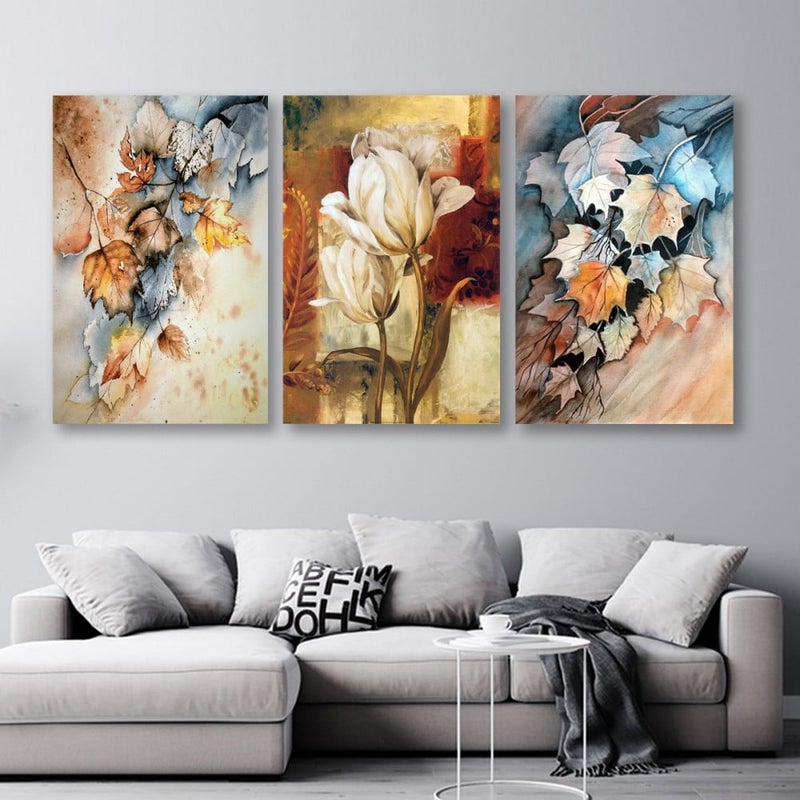 Marktna Three modern-designed canvas paintings with a hollow frame, measuring (150×70), three pieces - Image 1