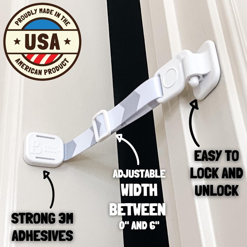 Door Buddy Baby & Cat Door Latch - Grey. Adjustable Strap Keeps Kids Out of Cat Areas. Simple Child Safety Lock for Doors. The Easier Baby Gate and Kitty Door Interior Alternative. - Image 4