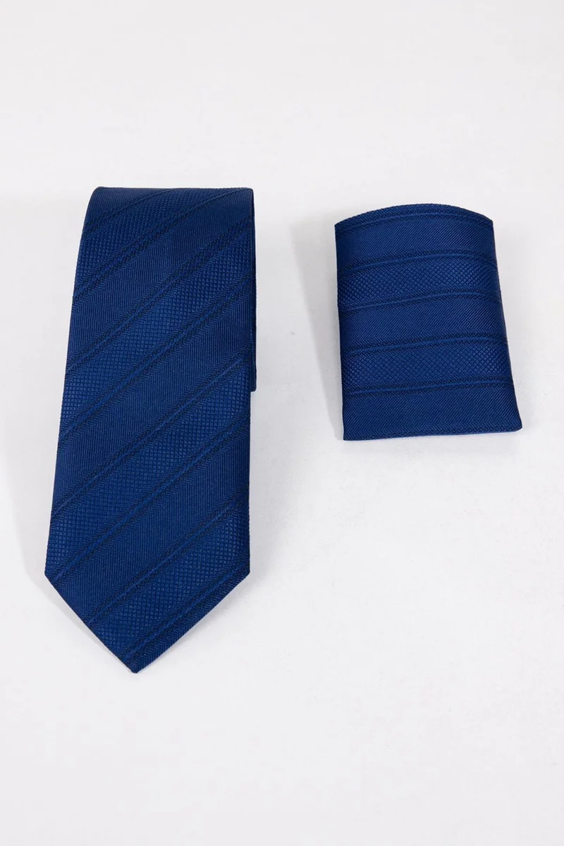 تودورس Classic Pocket Handkerchief Patterned Saks Blue Tie