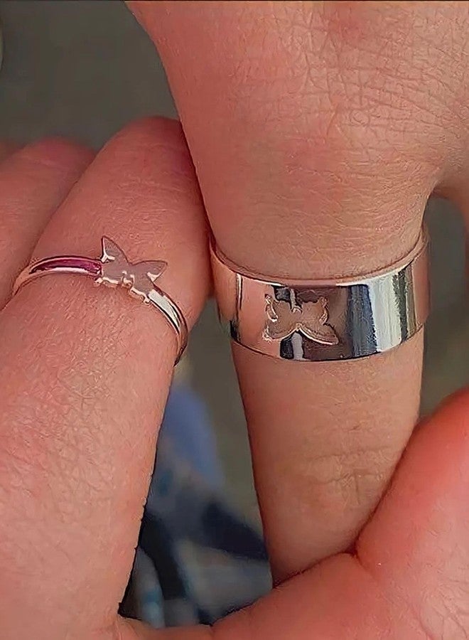 BEAUTIVIA Couples Matching Magnetic Heart Bracelet and Butterfly Ring Set, Valentine and Friendship Gift - Image 4