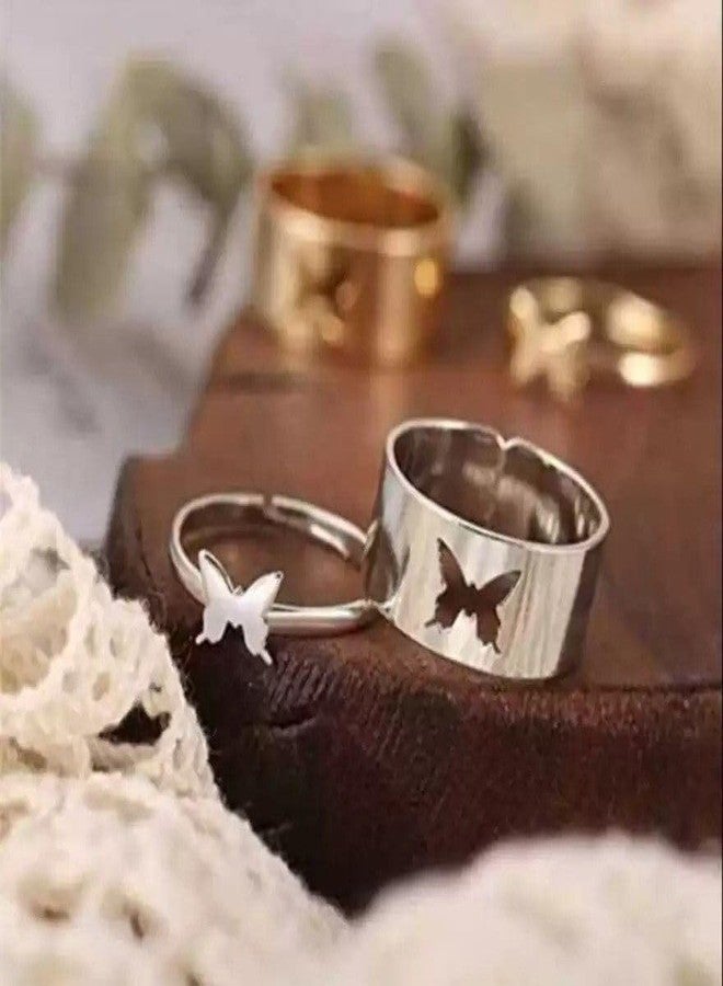 BEAUTIVIA Couples Matching Magnetic Heart Bracelet and Butterfly Ring Set, Valentine and Friendship Gift - Image 2