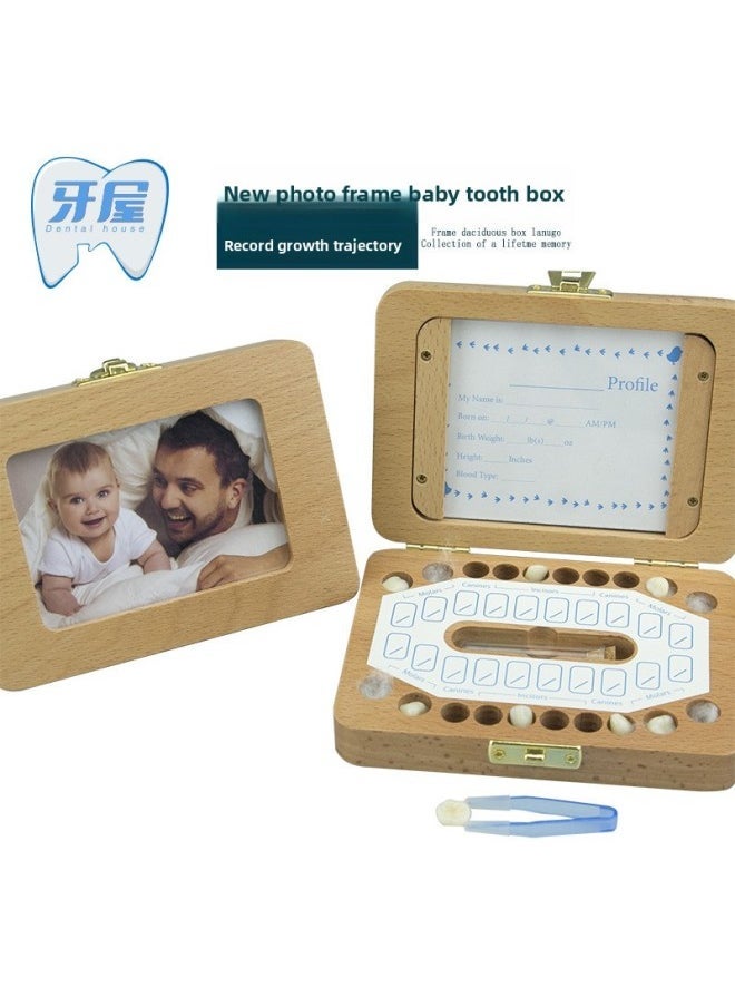 Explosions Children's Teeth House Male And Female Baby's Milk Teeth Box Wooden Photo Frame Teeth Fairy Storage Commemorative Storage Box-Color:Rounded Corner Photo Frame-english  - Image 2