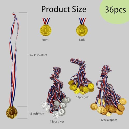 Flyekist 36 Pieces Plastic Winner Award Medals for Kids, Childrens Plastic Gold Silver Bronze Medals for Sports, Games Competitions, Party Favors and Decorations - Image 2