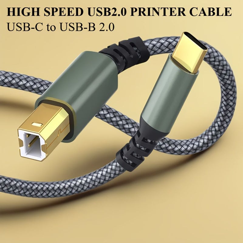 USB C to USB B 2.0 Printer Cable 3.3ft Braided Bend Resistant for Printer Black - Image 1