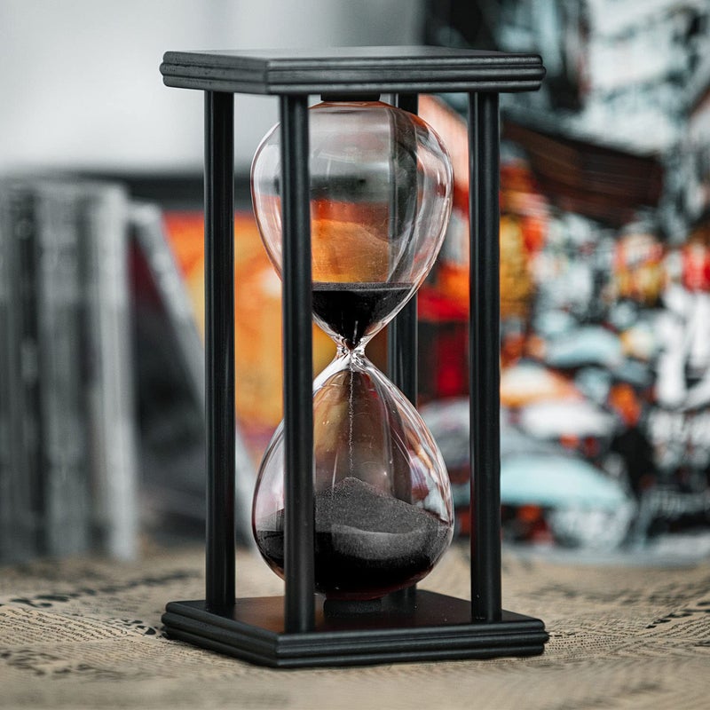 Hourglass Timer 60 Minutes Black Wooden Frame Decorative Sand Timer Black Sand 8x4x4 inch