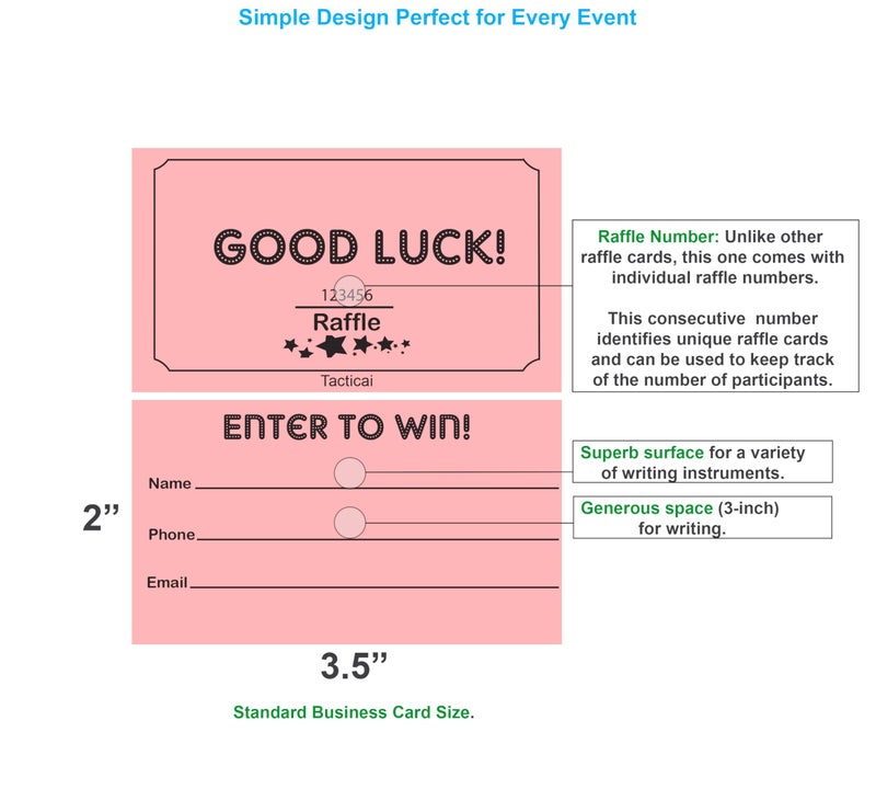 Tacticai 250 Raffle Tickets, Pink (1 of 8 Colors), Raffle Cards, Entry Form with Name, Phone & Email for Events, Fundraiser & Prizes - Image 3