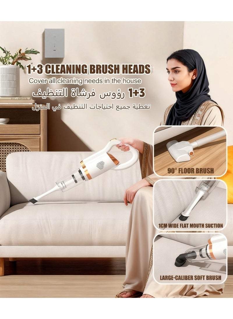 توهج شجاع مكنسة كهربائية محمولة يدوية | مكنسة كهربائية لاسلكية 2 في 1 | يدوية/عمودية | تشغيل هادئ 55 ديسيبل، قابلة لإعادة الشحن | مناسبة لأنواع الأرضيات المختلفة وشعر الحيوانات الأليفة | قابلة لإعادة الشحن عبر منفذ USB (أبيض) - Image 3