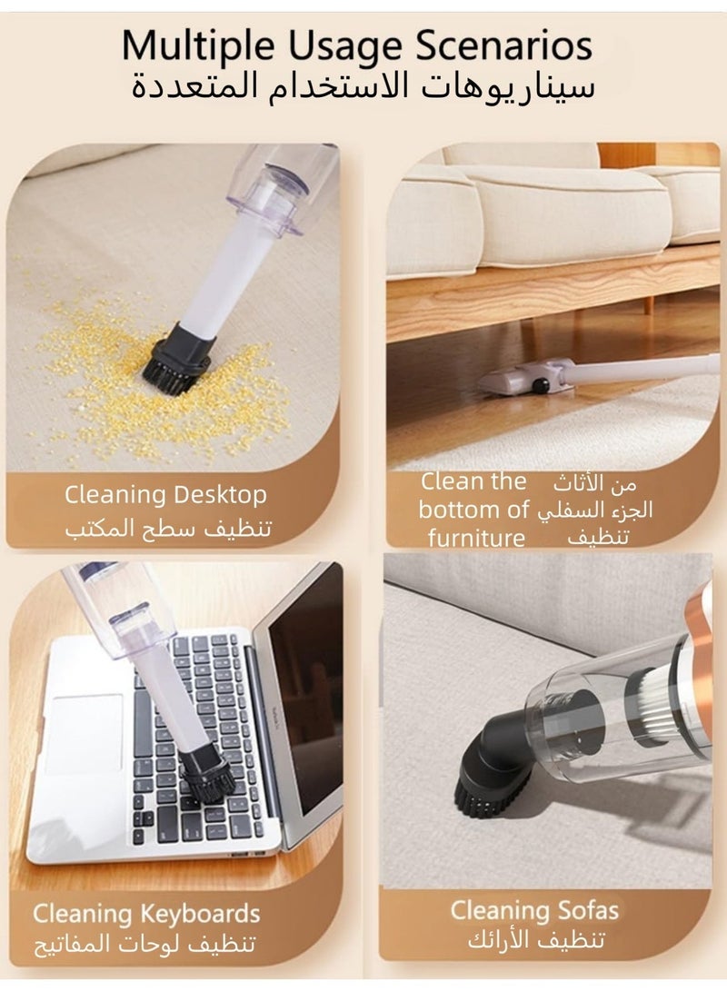 توهج شجاع مكنسة كهربائية محمولة يدوية | مكنسة كهربائية لاسلكية 2 في 1 | يدوية/عمودية | تشغيل هادئ 55 ديسيبل، قابلة لإعادة الشحن | مناسبة لأنواع الأرضيات المختلفة وشعر الحيوانات الأليفة | قابلة لإعادة الشحن عبر منفذ USB (أبيض) - Image 4