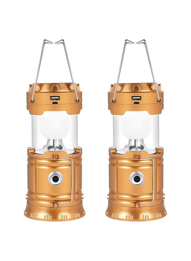 Solar Camping Lights 2 Packs, USB Direct Charge Ultra Bright LED Collapsible Water Resistant Lanterns Flashlights - Image 1