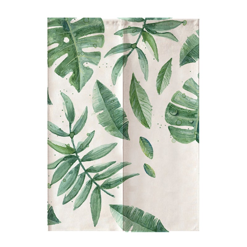 Japanese Style Green Leaves Printed Kids Doorway Curtain Bedroom Divider Curtain Blind 85*120CM - Image 1