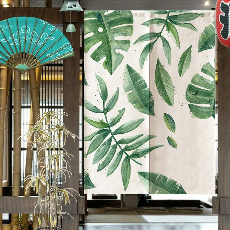 Japanese Style Green Leaves Printed Kids Doorway Curtain Bedroom Divider Curtain Blind 85*120CM - Image 3