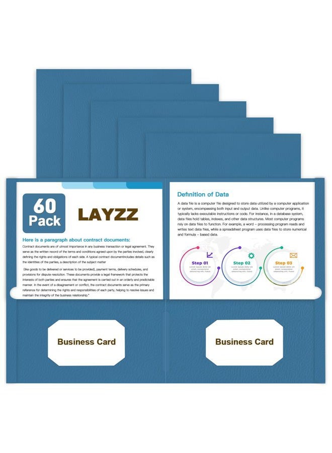 LAYZZ Folders with Pockets, LAYZZ 60 Pack Paper Pocket Folders, 2 Pocket Folders Fits Letter Size Paper, for School Office and Home (Blue) - Image 1