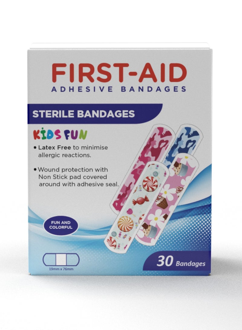 First Aid Sterile Bandages For Kids, Safe And Lasting Adhesive, Latex Free, 30'S Bandage - Image 1
