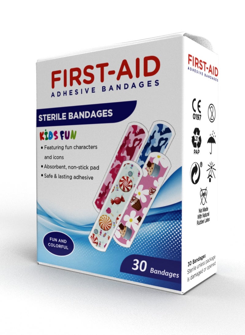 First Aid Sterile Bandages For Kids, Safe And Lasting Adhesive, Latex Free, 30'S Bandage - Image 2