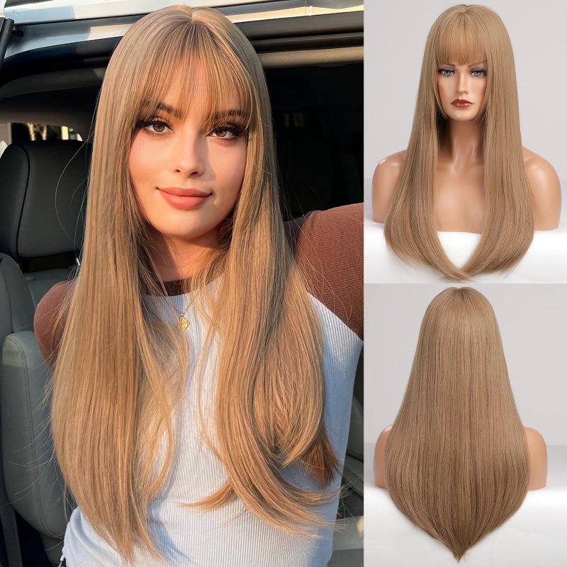 EMMOR Blonde Wig With Bangs For Women Long Straight Wigs Synthetic For Girls Halloween Party Cosplay And Daily Use(26" Blonde) - Image 5