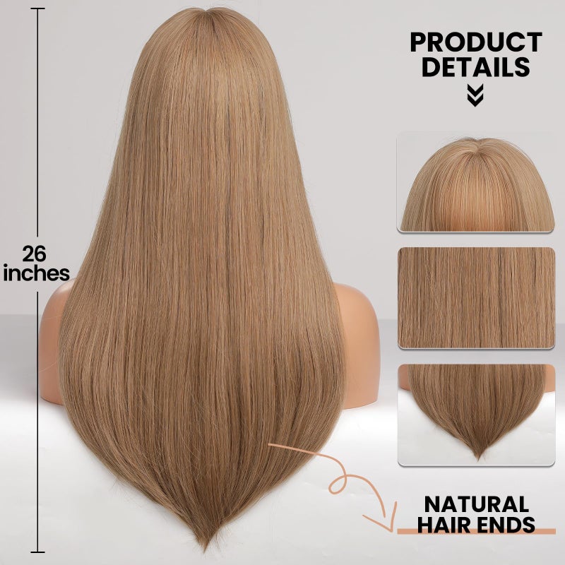 EMMOR Blonde Wig With Bangs For Women Long Straight Wigs Synthetic For Girls Halloween Party Cosplay And Daily Use(26" Blonde) - Image 4