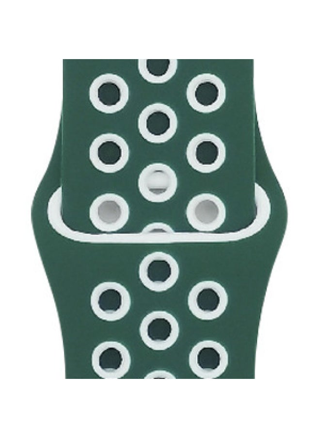 Generic Suitable For Apple Two-color Silicone Nike Strap Nike Hole Apple Iwatch Breathable Sports Watch Strap-Color:54 Dark Night Green + White-Specifications:38/40/41mm-S  - Image 1