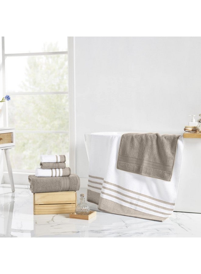 Modern Threads Modern Threads 6 Piece Set, 2 Bath Towels, 2 Hand Towels, 2 Washcloths, Quick Dry White/Contrast Reinhart Tan  - Image 2