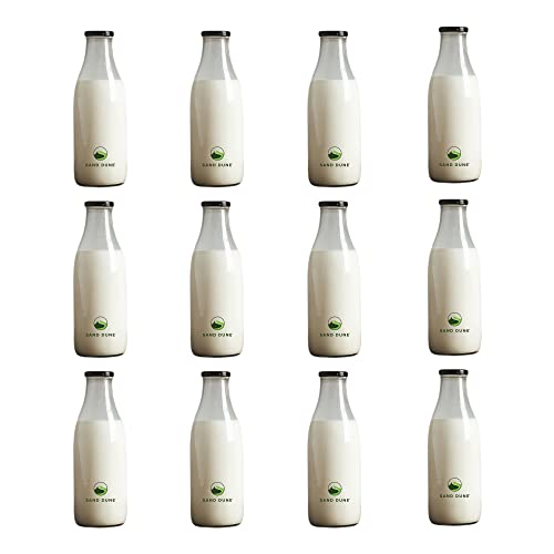 SAND DUNE Set of 12, 500 ml Each Glass milk bottle, with metal Lid for Milk, Smoothie, Juices - Reusable Suitable For Fridge Storage - Image 1
